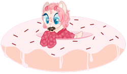 Size: 1280x751 | Tagged: safe, artist:m-00nlight, base used, oc, oc:grace, species:deer, clothing, donut, food, micro, nom, original species, ponies in food, shirt, simple background, transparent background
