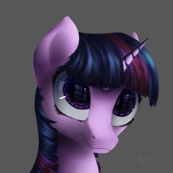 Size: 1024x1024 | Tagged: safe, artist:hilloty, character:twilight sparkle, species:pony, species:unicorn, 2015, bust, female, gray background, portrait, simple background, solo, test