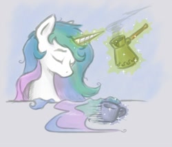 Size: 800x685 | Tagged: safe, artist:onkelscrut, character:princess celestia, coffee, eyes closed, female, morning ponies, solo, turkish coffee