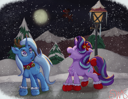 Size: 2000x1550 | Tagged: safe, artist:swasfews, character:starlight glimmer, character:trixie, species:pony, species:unicorn, female, mare, snow
