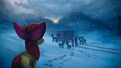 Size: 1920x1080 | Tagged: safe, artist:robsa990, character:apple bloom, species:pony, fanfic:why am i crying, ambulance, fanfic art, female, looking away, snow, solo focus