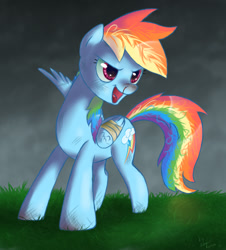Size: 900x997 | Tagged: safe, artist:hilloty, character:rainbow dash, species:pegasus, species:pony, bandage, blood, bruised, cloud, female, nosebleed, solo
