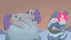 Size: 1920x1080 | Tagged: safe, artist:foal, character:limestone pie, character:maud pie, character:pinkie pie, species:earth pony, species:pony, cute, death threat, holder's boulder, maudabetes, secret santa, sleeping, snow, this will end in death, this will not end well, winter