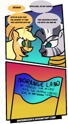 Size: 579x1051 | Tagged: safe, artist:sneshneeorfa, character:applejack, character:zecora, banner, comic, simple background