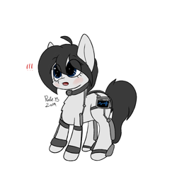 Size: 4500x4500 | Tagged: safe, artist:rosebush, oc, oc only, oc:milly croft, species:pony, absurd resolution, big ears, blushing, female, monitor, prosthetic leg, solo, standing, surprised, technology