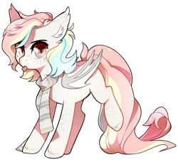 Size: 1600x1462 | Tagged: safe, artist:sevedie, oc, oc only, oc:seafoam, species:bat pony, species:pony, blushing, clothing, cute, freckles, looking at you, scarf, simple background, tongue out, transparent background