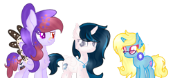 Size: 1024x462 | Tagged: source needed, safe, artist:angellightyt, artist:milky way, oc, oc:love shield twinkle, oc:milky flare, oc:milky way, species:alicorn, species:pony, alicorn oc, bandage, bandaid, chest fluff, early pregnancy, glasses, jewelry, necklace, nervous, pregnant, simple background, sweat