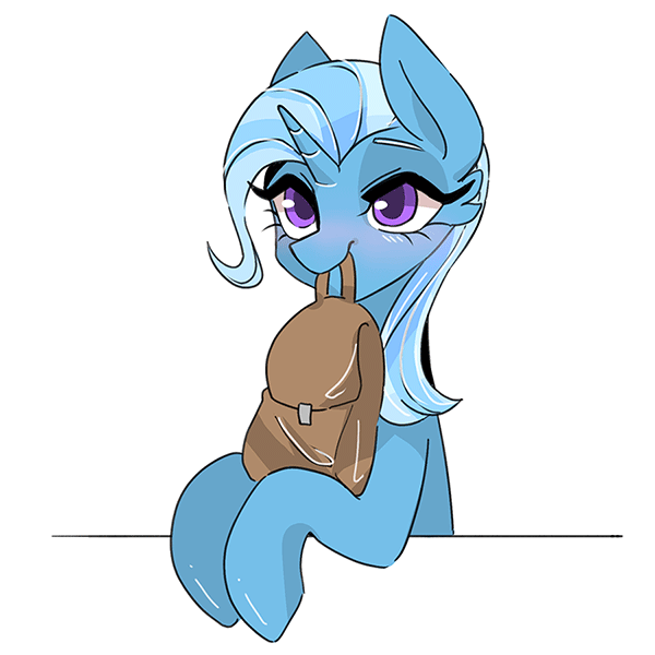 Size: 600x600 | Tagged: safe, artist:seamaggie, character:trixie, species:pony, species:unicorn, animated, bag, blinking, colored pupils, cute, diatrixes, ear twitch, female, gif, mare, seamaggie is trying to murder us, solo, tail flick, tail wag, to saddlebags and back again