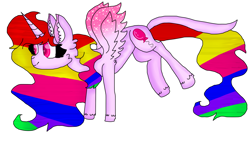 Size: 1920x1080 | Tagged: safe, artist:mlpfan2017, oc, oc only, species:alicorn, species:pony, colored wings, female, gradient wings, leonine tail, long mane, long tail, mare, paint tool sai, pointy wings, rainbow hair, rainbow tail, simple background, solo, sparkly wings, spread wings, weird pose, wings