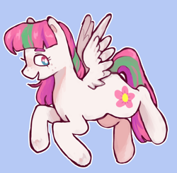 Size: 1200x1178 | Tagged: safe, artist:milky-rabbit, character:blossomforth, species:pegasus, species:pony, adoraforth, blue background, cute, female, mare, simple background, solo
