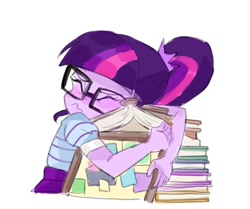 Size: 1024x857 | Tagged: safe, artist:keeerooooo1, character:twilight sparkle, character:twilight sparkle (scitwi), species:eqg human, episode:the last day of school, g4, my little pony: equestria girls, my little pony:equestria girls, book, do not want, female, hug, solo, that human sure does love books, that pony sure does love books