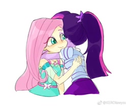 Size: 1118x934 | Tagged: safe, artist:keeerooooo1, character:fluttershy, character:twilight sparkle, character:twilight sparkle (scitwi), species:eqg human, episode:stressed in show, g4, my little pony: equestria girls, my little pony:equestria girls, choose fluttershy, cute, cyoa, female, geode of fauna, hnnng, hug, magical geodes, ponytail, shyabetes, stressed in show: fluttershy, twiabetes