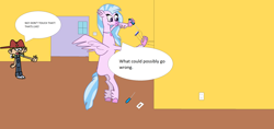 Size: 2704x1280 | Tagged: safe, artist:theawesomeguy98201, character:silverstream, species:classical hippogriff, species:hippogriff, crossover, electrical outlet, electrical wires, finished background, lana loud, quotes, screwdriver, the loud house, wings