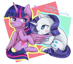 Size: 1024x907 | Tagged: safe, artist:kingkero, character:rarity, character:twilight sparkle, character:twilight sparkle (alicorn), species:alicorn, species:pony, ship:rarilight, episode:hearts and hooves day, g4, my little pony: friendship is magic, female, holiday, lesbian, shipping, valentine's day, watermark