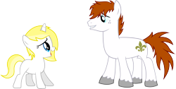 Size: 11254x5660 | Tagged: safe, artist:redpandapony, oc, oc only, oc:cayenne, oc:fleur, species:earth pony, species:pony, species:unicorn, absurd resolution, female, filly, male, simple background, stallion, transparent background, vector