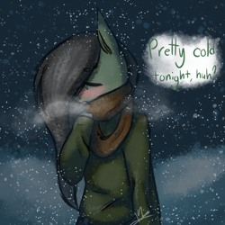 Size: 1000x1000 | Tagged: safe, artist:kaywhitt, oc, oc:puppy paw, species:anthro, breath, clothing, cold, scarf, snow, solo, sweater, winter