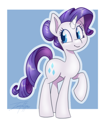Size: 1186x1350 | Tagged: safe, artist:imaplatypus, character:rarity, species:pony, species:unicorn, alternate hairstyle, female, hair bun, mare, raised hoof, solo