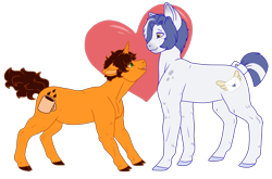 Size: 1230x810 | Tagged: safe, artist:guidomista, artist:miiistaaa, artist:nijimillions, oc, oc only, oc:paid postage, oc:triple shot, ponysona, species:earth pony, species:pony, species:unicorn, blue, boyfriend, cloven hooves, coffee, coffee cup, coffee mug, couple, cup, curls, curly, curly hair, fullbody, gay, heart, height difference, hooves, horn, love, male, mug, oc x oc, pairings, shipping, special somepony, stallion, standing, white