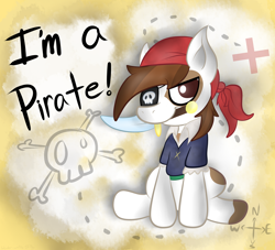 Size: 3300x3000 | Tagged: safe, artist:wonder-waffle, character:pipsqueak, species:pony, cute, eyepatch, male, mouth hold, pirate, pirate costume, pirate outfit, sitting, skull and crossbones, solo, squeakabetes, sword, truth, weapon