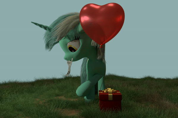 Size: 600x398 | Tagged: safe, artist:nebulafactory, character:lyra heartstrings, species:pony, 3d, animated, balloon, blender, female, gif, heart balloon, holiday, valentine's day