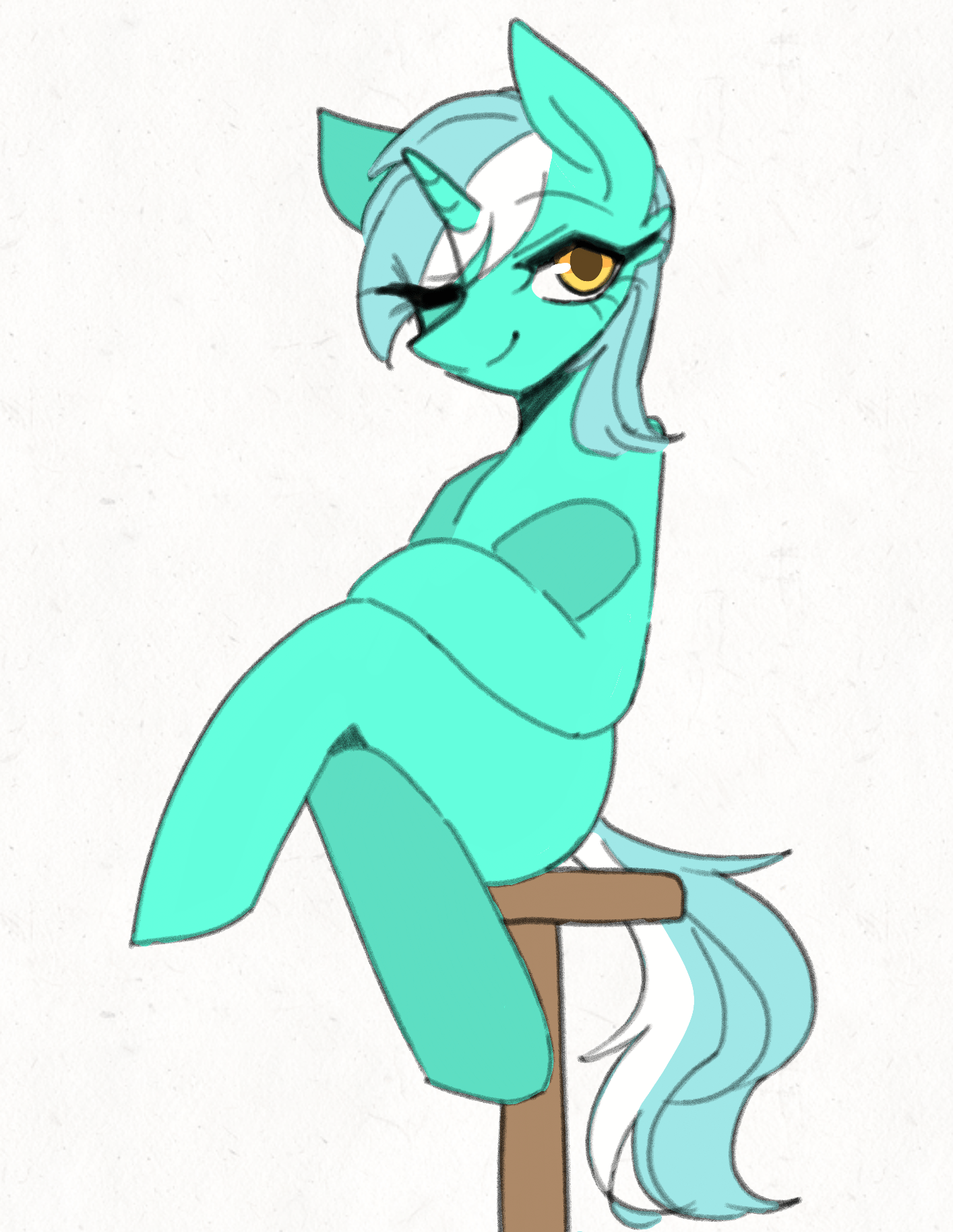 Size: 1414x1828 | Tagged: safe, artist:seamaggie, character:lyra heartstrings, species:pony, species:unicorn, animated, ear twitch, female, gif, mare, missing cutie mark, one eye closed, sitting, solo, tail flick, tail wag, wink