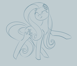 Size: 1400x1200 | Tagged: safe, artist:puddingskinmcgee, character:fluttershy, species:pony, ear fluff, eyes closed, female, mare, monochrome, simple background, smiling, solo, wingless