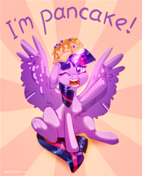 Size: 1601x1971 | Tagged: safe, artist:roaert, character:twilight sparkle, character:twilight sparkle (alicorn), species:alicorn, species:pony, episode:castle sweet castle, g4, my little pony: friendship is magic, cute, excited, female, food, i'm pancake, pancakes, silly, silly pony, solo, twiabetes