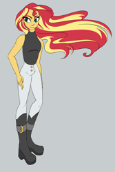Size: 4000x6000 | Tagged: safe, artist:puddingskinmcgee, derpibooru original, character:sunset shimmer, species:human, my little pony:equestria girls, boots, clothing, female, hand on hip, shoes, simple background, sleeveless, solo, windswept hair, wip