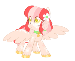 Size: 1019x827 | Tagged: safe, artist:owlity, oc, oc:baby cakes, species:pegasus, species:pony, female, flower, mare, smiling, solo