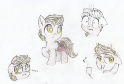 Size: 4771x3236 | Tagged: safe, artist:foxtrot3, oc, oc:copper gears, species:pony, casanova, charms, colt, crying, curious, foal, golden eyes, grin, male, mirror, pale, sad, smiling, suave, toolbox, traditional art