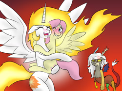 Size: 1600x1200 | Tagged: safe, artist:banebuster, character:daybreaker, character:discord, character:fluttershy, character:princess celestia, oc:eris, species:alicorn, species:draconequus, species:pegasus, species:pony, adorascotch, adoreris, all the mares tease butterscotch, angry, blushing, butterbreaker, butterscotch, butterscotch gets all the mares, cheek squish, clenched fist, clenched teeth, cross-popping veins, cuddling, cute, diabreaker, discordia, discoshylestia, envy, eyes closed, female, fire hair, flutterbreaker, gradient background, gritted teeth, half r63 shipping, hips, holding a pony, hug, implied discoshy, implied shipping, jealous, love, love triangle, lucky bastard, male, mane of fire, missing accessory, open mouth, rule 63, rule63betes, shipping, smiling, spread wings, squishy cheeks, straight, sweat, sweatdrops, this will end in petrification, this will end in tears and/or a journey to the moon, wall of tags, wingboner, wings, worried, yandere, yanderecord, yanderis