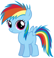 Size: 3263x3563 | Tagged: safe, artist:atomicgreymon, character:rainbow dash, species:pegasus, species:pony, artifact, cute, dashabetes, female, filly, filly rainbow dash, looking at you, simple background, smiling, solo, transparent background, vector, wings, younger