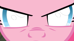 Size: 2560x1440 | Tagged: safe, artist:atomicgreymon, edit, edited screencap, screencap, character:pinkie pie, species:earth pony, species:pony, episode:party of one, g4, my little pony: friendship is magic, angry, close-up, death stare, female, looking at you, mare, possessed, solo