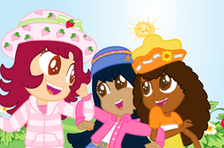 Size: 1040x685 | Tagged: safe, artist:lisamena99, artist:yaya54320, base used, my little pony:equestria girls, barely eqg related, clothing, crossover, equestria girls style, equestria girls-ified, ginger snap (strawberry shortcake), hat, orange blossom (strawberry shortcake), strawberry shortcake, strawberry shortcake (character)