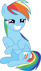 Size: 783x1358 | Tagged: safe, artist:crystalmagic6, character:rainbow dash, species:pony, equestria girls:spring breakdown, g4, my little pony: equestria girls, my little pony:equestria girls, spoiler:eqg series (season 2), equestria girls ponified, faec, full body, inkscape, ponified, rainbow dash is best facemaker, shit eating grin, sitting, smiling, smirk, vector, wings down