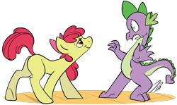 Size: 1096x653 | Tagged: safe, artist:rannva, character:apple bloom, character:spike, species:dragon, species:earth pony, species:pony, ship:spikebloom, adult, adult blank flank, blank flank, female, interspecies, male, mare, older, older apple bloom, older spike, shipping, simple background, smiling, straight, transparent background