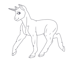 Size: 1000x800 | Tagged: safe, artist:guidomista, artist:miiistaaa, artist:nijimillions, species:pony, species:unicorn, base, cloven hooves, eyelashes, free to use, gender neutral, hooves, horn, lineart, looking back, monochrome, muscles, realistic, realistic anatomy, realistic horse legs, smiling, solo, standing, transparent, trotting, unicorn master race, walking