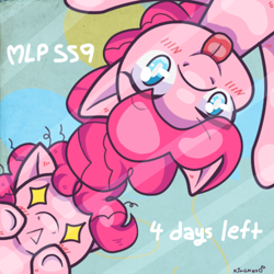 Size: 500x500 | Tagged: safe, artist:kingkero, character:pinkie pie, species:pony, season 9, blep, blushing, countdown, duality, eye clipping through hair, eyebrows, eyebrows visible through hair, female, filly, filly pinkie pie, hype, ponidox, season 9 countdown, self ponidox, silly, tongue out, wingding eyes, younger
