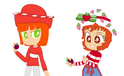 Size: 2904x1776 | Tagged: safe, artist:toybonnie54320, artist:yaya54320, base used, my little pony:equestria girls, apple, barely eqg related, clothing, crossover, equestria girls style, equestria girls-ified, food, hat, peppermint fizz, strawberry shortcake, strawberry shortcake (character), sweater