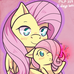 Size: 500x500 | Tagged: safe, artist:kingkero, character:fluttershy, species:pony, season 9, :o, blushing, colored pupils, countdown, cute, duality, female, filly, filly fluttershy, fluttershy's cutie mark, hype, open mouth, ponidox, season 9 countdown, self ponidox, shyabetes, younger