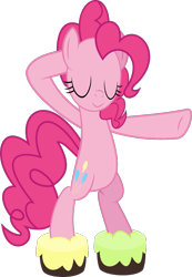Size: 739x1070 | Tagged: safe, artist:crystalmagic6, character:pinkie pie, species:earth pony, species:pony, episode:the beginning of the end, g4, my little pony: friendship is magic, bizarre, cake, cakewalk, cutie mark, eyes closed, female, food, inkscape, mare, michael jackson, moonwalk, pinkie being pinkie, simple background, solo, standing, transparent background, vector, why