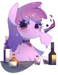 Size: 1524x1988 | Tagged: safe, artist:setoya, character:berry punch, character:berryshine, species:earth pony, species:pony, alcohol, drunk, female, glass, go home you're drunk, jewelry, looking at you, mare, necklace, simple background, solo, white background, wine, wine glass