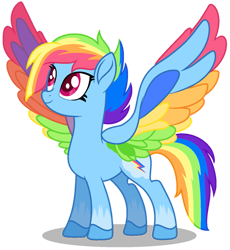 Size: 857x933 | Tagged: safe, artist:angellight-bases, artist:mlp-lolada, base used, character:rainbow dash, species:pegasus, species:pony, friendship is magic: rainbow roadtrip, g4, my little pony: friendship is magic, g5 leak, leak, coat markings, colored hooves, colored wings, colored wingtips, female, mare, movie accurate, multicolored wings, rainbow dash (g5), rainbow wings, simple background, smiling, solo, spread wings, transparent background, vector, wing bling, wings