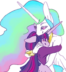 Size: 600x648 | Tagged: safe, artist:vautaryt, character:princess celestia, character:twilight sparkle, species:anthro, ship:twilestia, female, hug, lesbian, looking at you, shipping