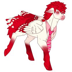 Size: 1000x990 | Tagged: safe, artist:guidomista, artist:miiistaaa, artist:nijimillions, oc, oc:bloodshot, species:pegasus, species:pony, accessories, accessory, allergic, allergies, clothing, collar, crying, feather, floppy ears, folded wings, frown, hooves, looking back, male, markings, necktie, nervous, realistic anatomy, realistic horse legs, realistic wings, red, red eyes, red mane, sick, simple background, socks (coat marking), solo, spiky hair, spiky mane, stallion, standing, transparent background, trotting, walking, wings, worried