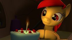 Size: 1920x1080 | Tagged: safe, artist:psfmer, oc, oc only, oc:epiclper, 3d, birthday cake, cake, candle, food, solo, source filmmaker