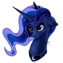 Size: 512x512 | Tagged: safe, artist:hilloty, character:princess luna, species:alicorn, species:pony, adorable face, blushing, bust, commission, cute, ear fluff, female, floppy ears, lunabetes, madorable, mare, portrait, princess, simple background, solo, sticker, transparent background, tsundere, tsunderuna