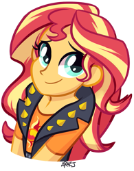 Size: 547x700 | Tagged: safe, artist:vampireselene13, character:sunset shimmer, g4, my little pony: equestria girls, my little pony:equestria girls, bust, clothing, cute, female, shimmerbetes, simple background, smiling, solo, transparent background