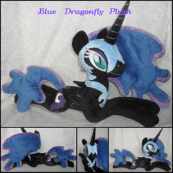 Size: 2200x2200 | Tagged: safe, artist:bluedragonflyplush, character:nightmare moon, character:princess luna, species:alicorn, species:pony, female, folded wings, horn, irl, mare, photo, plushie, prone, slit eyes, solo, wings