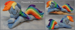 Size: 5000x2000 | Tagged: safe, artist:bluedragonflyplush, character:rainbow dash, species:pegasus, species:pony, eyes closed, female, folded wings, hand, irl, mare, photo, plushie, prone, sleeping, solo, wings